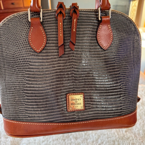 Dooney & Bourke Handbags - Dooney & Bourke Lizard Embossed Leather Domed Satchel | Brown Leather W/Strap